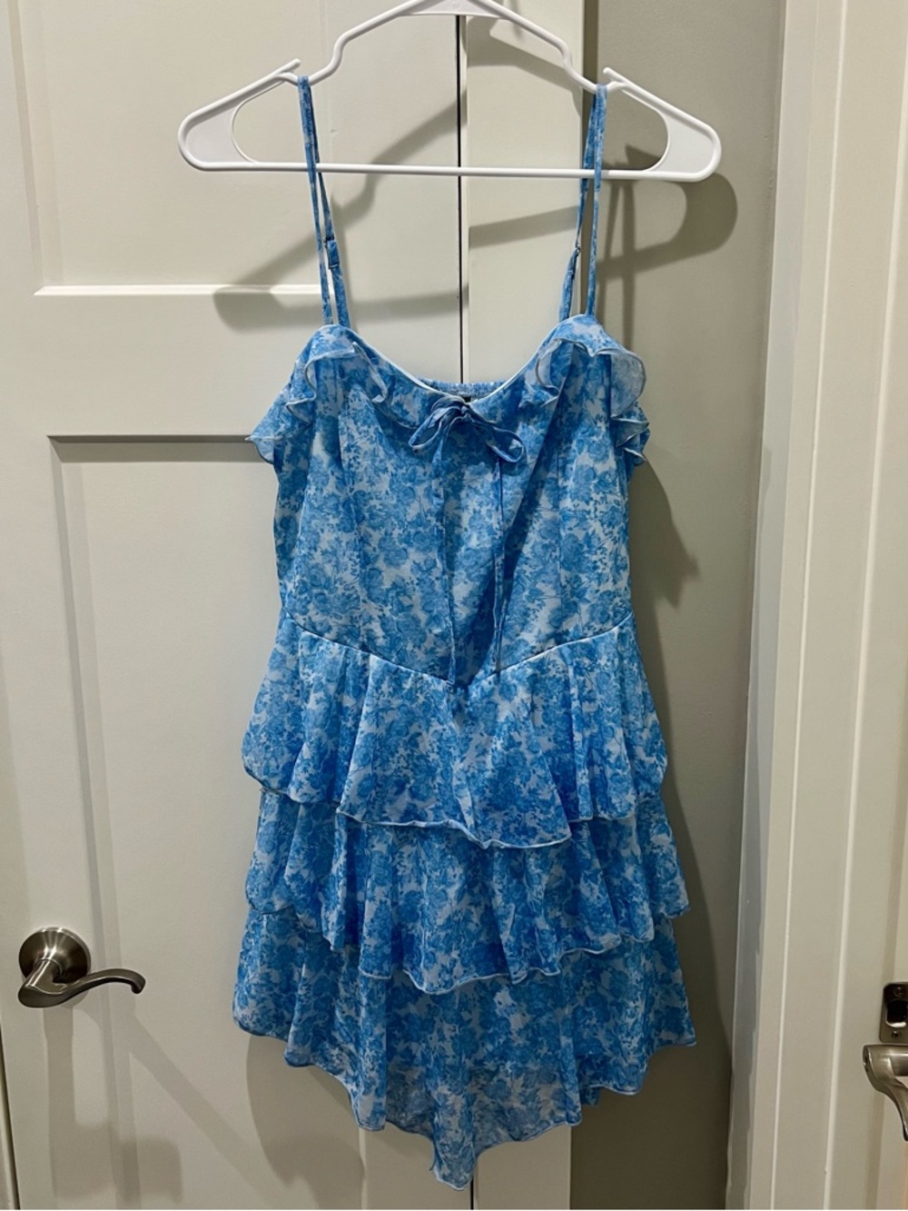 wild fable Blue Floral Mini Dress with Tiered Skirt